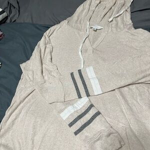 Market & Spruce Beige Hoodie with Gray and White Stripes